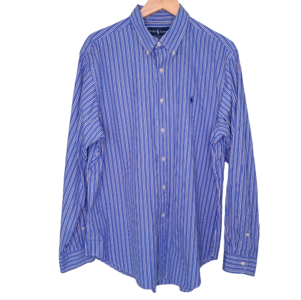 Ralph Lauren Blue Label Long Sleeve Button Down Striped Blue and black